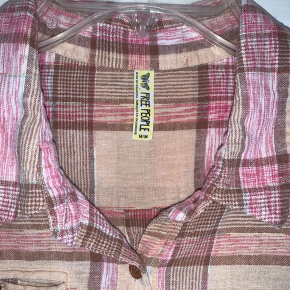 Free People Pale Pink Plaid Utility Button Down - Picture 5 of 16